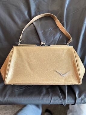 Lux de Ville Shimmery Gold Metallic Top-Handle Clutch